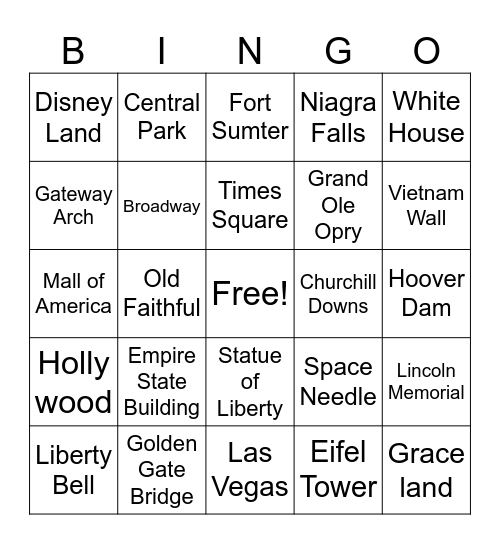 US LANDMARKS Bingo Card