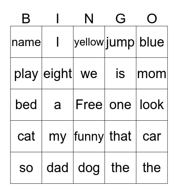 Spelling Fun Bingo Card