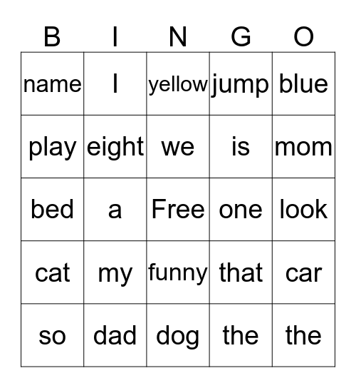 Spelling Fun Bingo Card