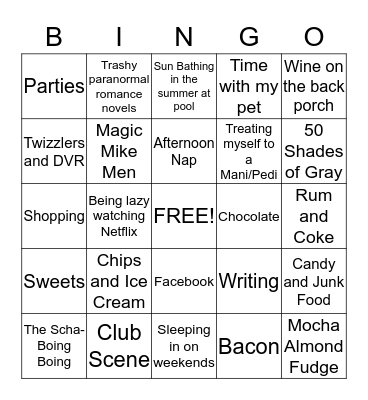 Bio Bingo-Guilty Pleasures Bingo Card