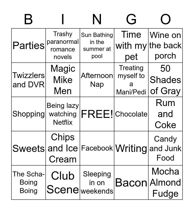 Bio Bingo-Guilty Pleasures Bingo Card