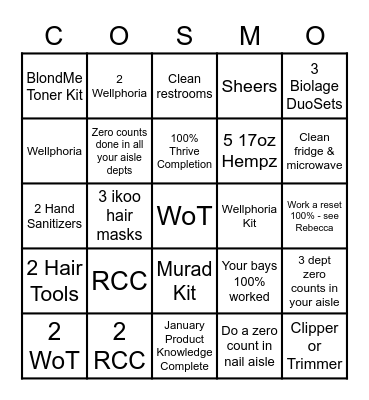 January  Blitz Bingo Card