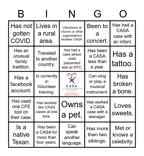 CASA Bingo Card