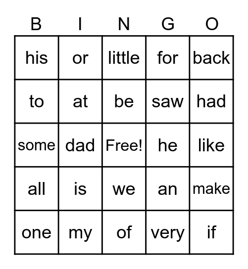 WORD WALL BINGO Card