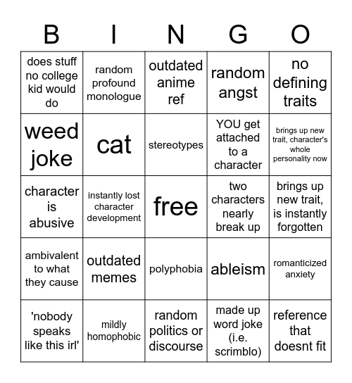 boyfriend bingo Card