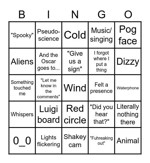 Ghost Bingo Card