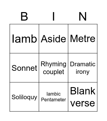 Shakespeare Bingo Card
