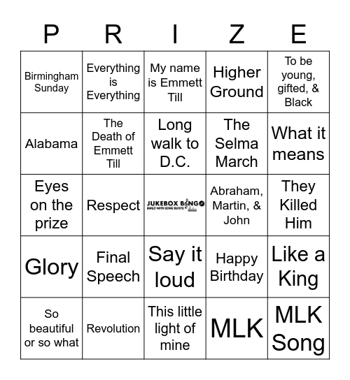 PRIZE Bingo Card