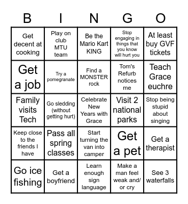 Kathleen's 2022 Goals Bingo Card