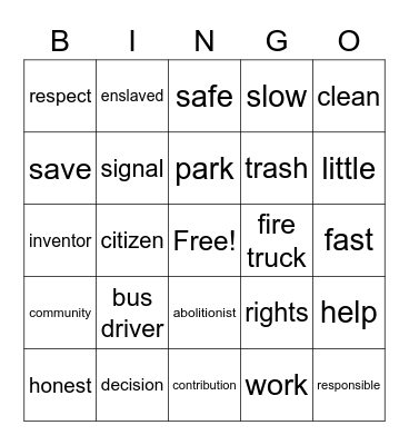 Unit 3 Vocabulary Words Bingo Card