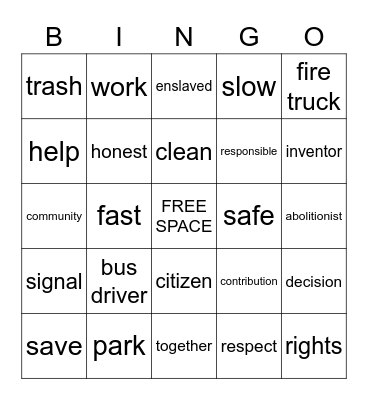 Unit 3 Vocabulary Words Bingo Card