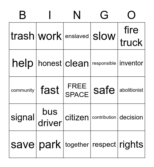 Unit 3 Vocabulary Words Bingo Card