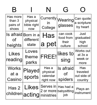 Getting-To-Know you Bingo Card