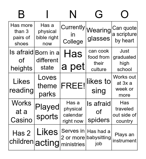 Getting-To-Know you Bingo Card