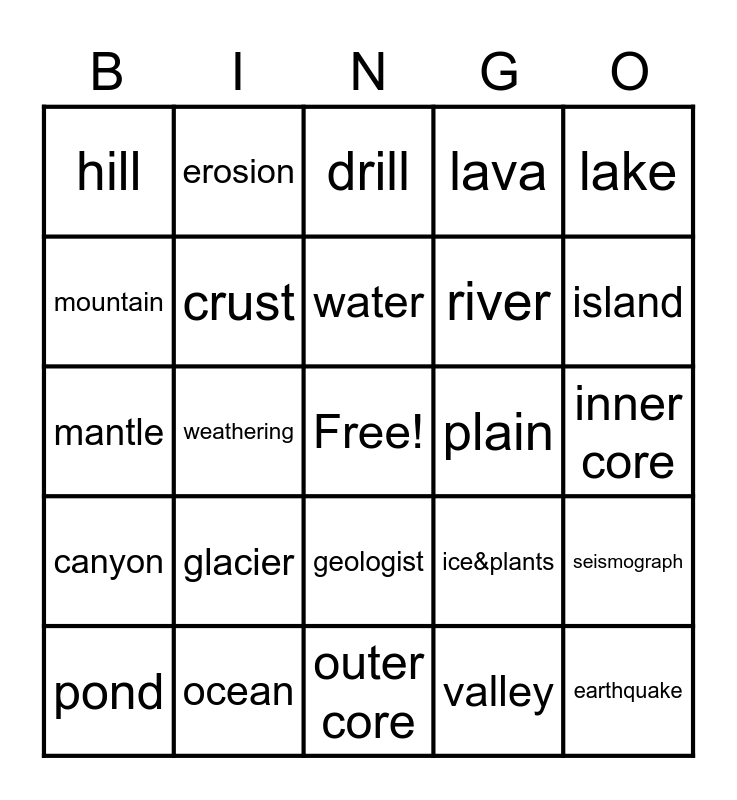 Things That Make Up Earth Bingo Card