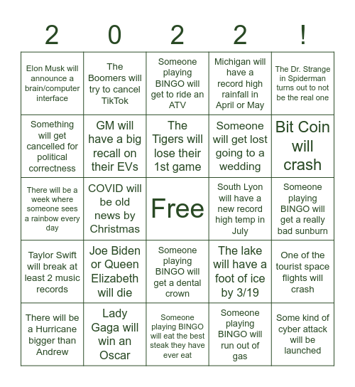 2022 BINGO! Bingo Card