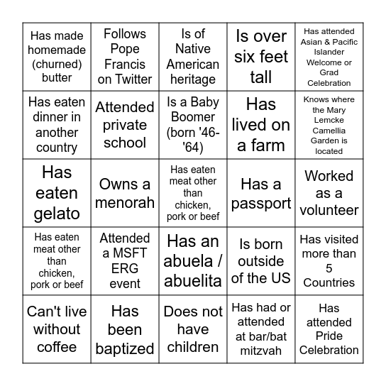 Diversity & Inclusion Bingo Card