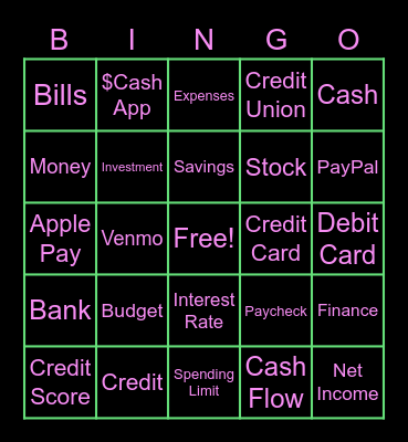 #CAP Money Management Bingo Card