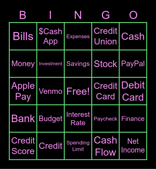#CAP Money Management Bingo Card