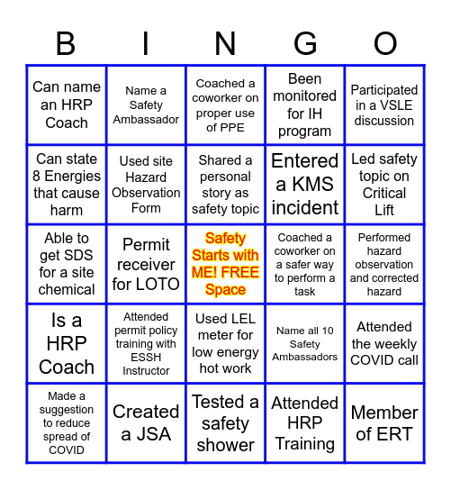2022 Safety Bingo Card