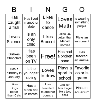 First Day Bingo Card