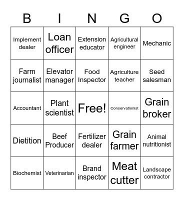 Ag Careers Bingo Card