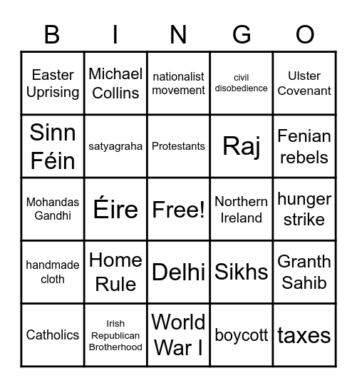 National Uprisings Bingo Card