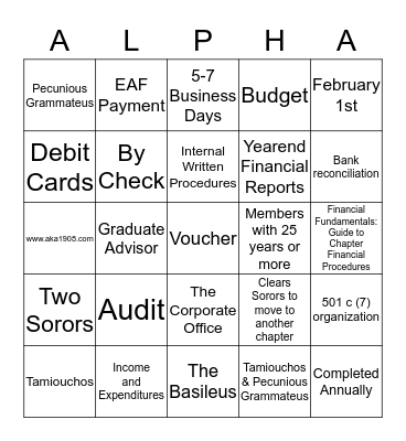 ALPHA  BINGO Card