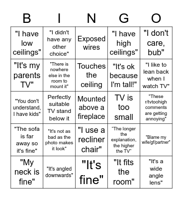 r/TVtooHigh Bingo Card Bingo Card