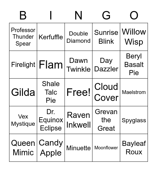 Friendship Eternal Bingo Card