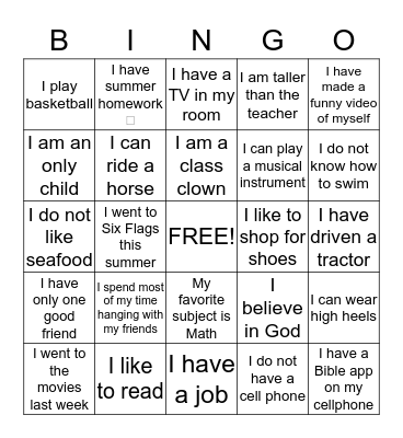 Untitled Bingo Card