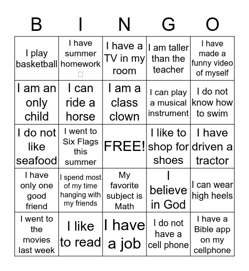 Untitled Bingo Card