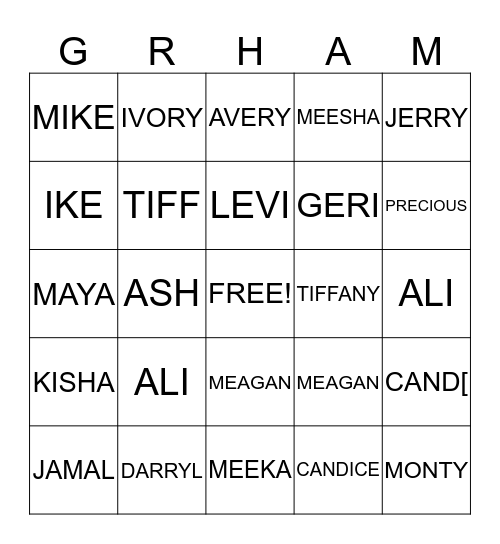 GRAHAM FAMILY Bingo Card