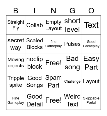 Recent Tab Bingo (Geometry Dash) Bingo Card