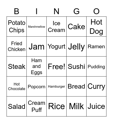 Food Bingo Card