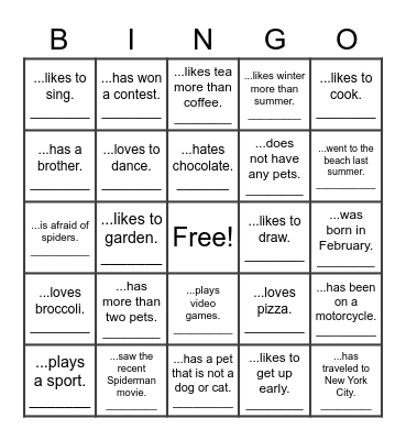 Find someone who... Bingo Card
