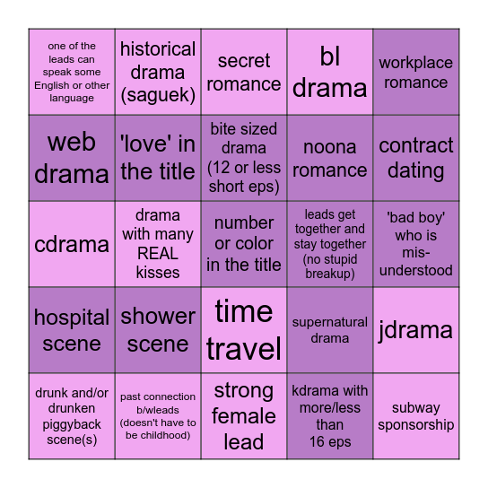 2022 Asian Drama Bingo Board Bingo Card