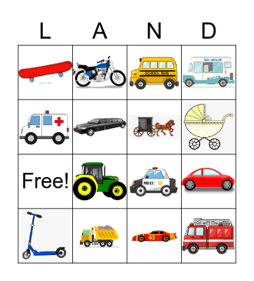 Land Transportation Bingo Card