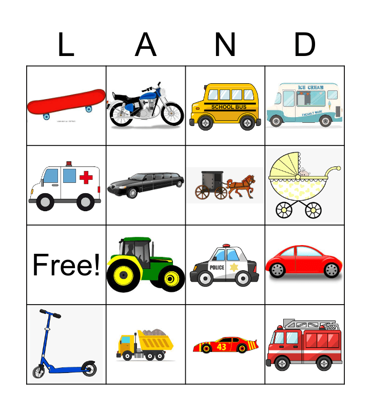 Land Transportation Bingo Card