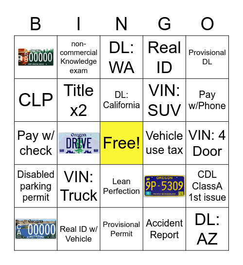 Bend TSR Bingo Card