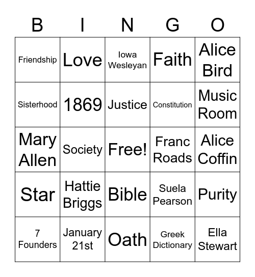 PEO Founders Day Bingo Card