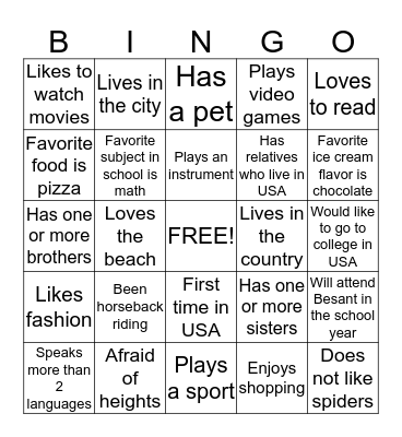 Get To Know You Bingo Card
