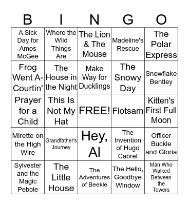 Caldecott Award Winning Books Bingo Card
