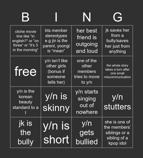 jungkook fanfiction imma kms Bingo Card