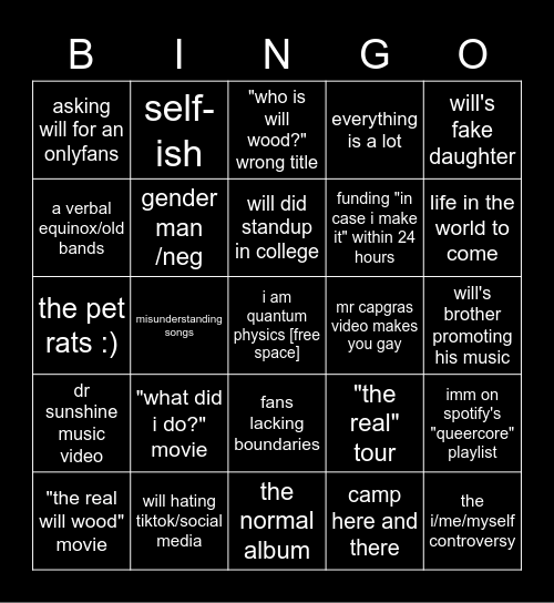 will wood bingo Card