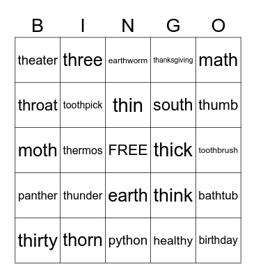 Voiceless TH Bingo Card