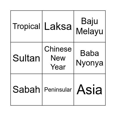 Malaysia Bingo Card