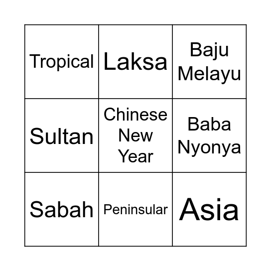 Malaysia Bingo Card