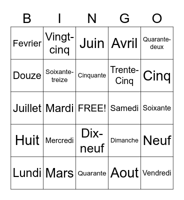 FRENCH Bingo Card