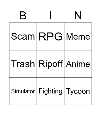 Roblox Bingo Card